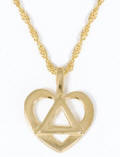 Triangle Heart Sterling w/ 23KGold overlay Pendant Necklace 18"Gold Plated Rope Chain 